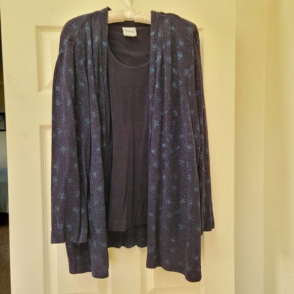 R&M Richards petites plus size navy metallic blue high neck layered blouse 2X - Picture 1 of 4